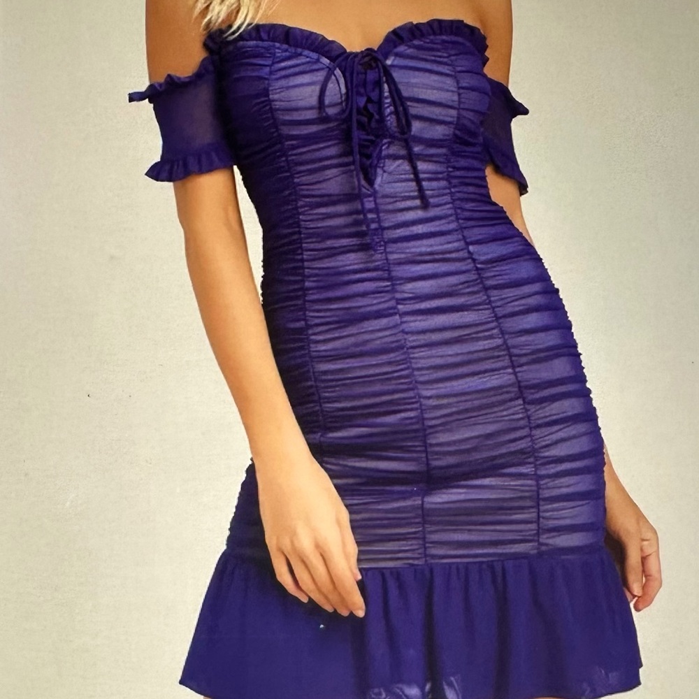 NEW Lulus Royal Blue Ruched Off-the-Shoulder Bodycon Dress
